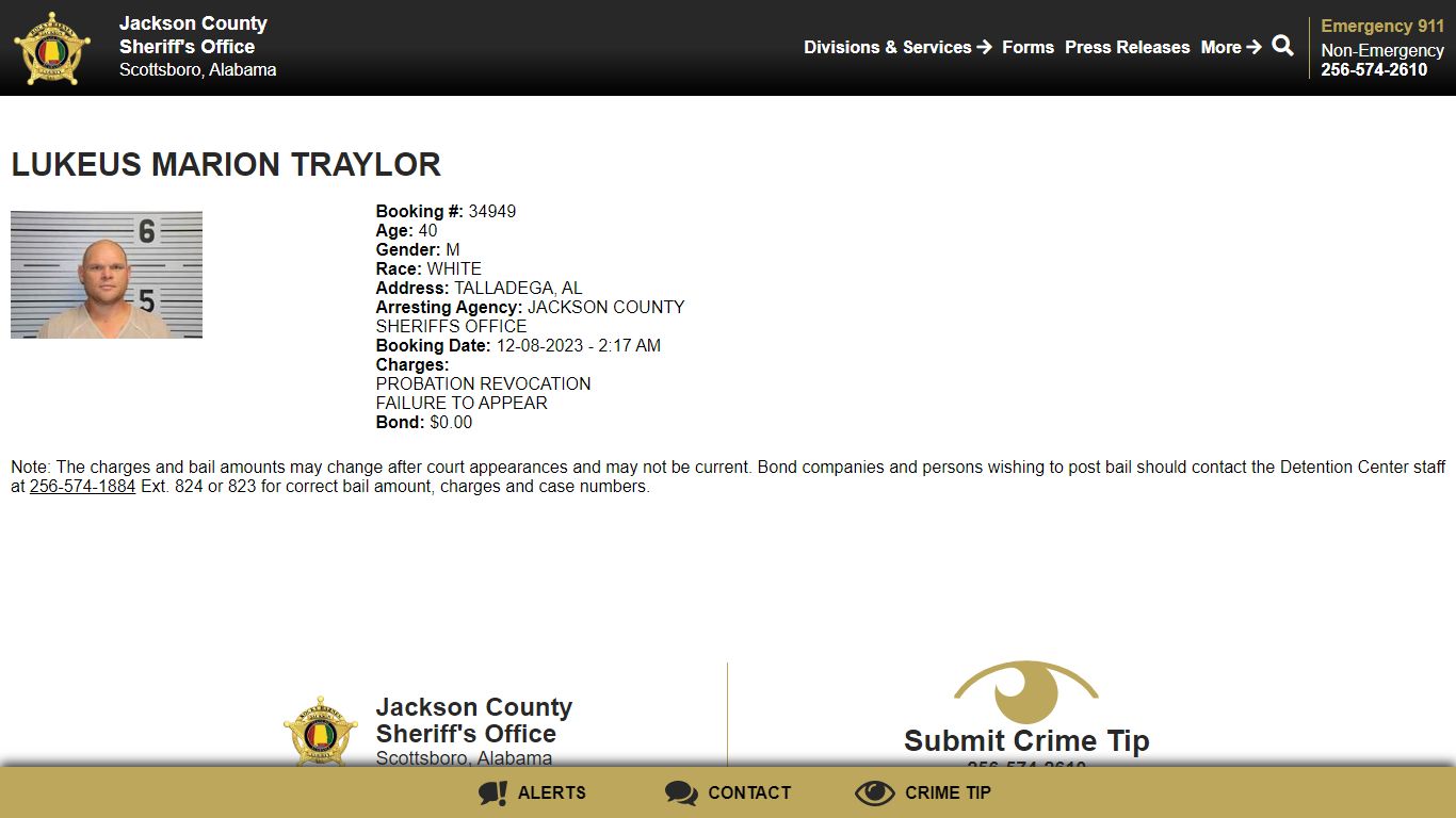 TRAYLOR, LUKEUS - inmate at Jackson County Sheriff's Office